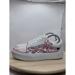 Vans Old Skool Skate Womens‎ Size 9.5 White Canvas Skateboard Sneaker Customized